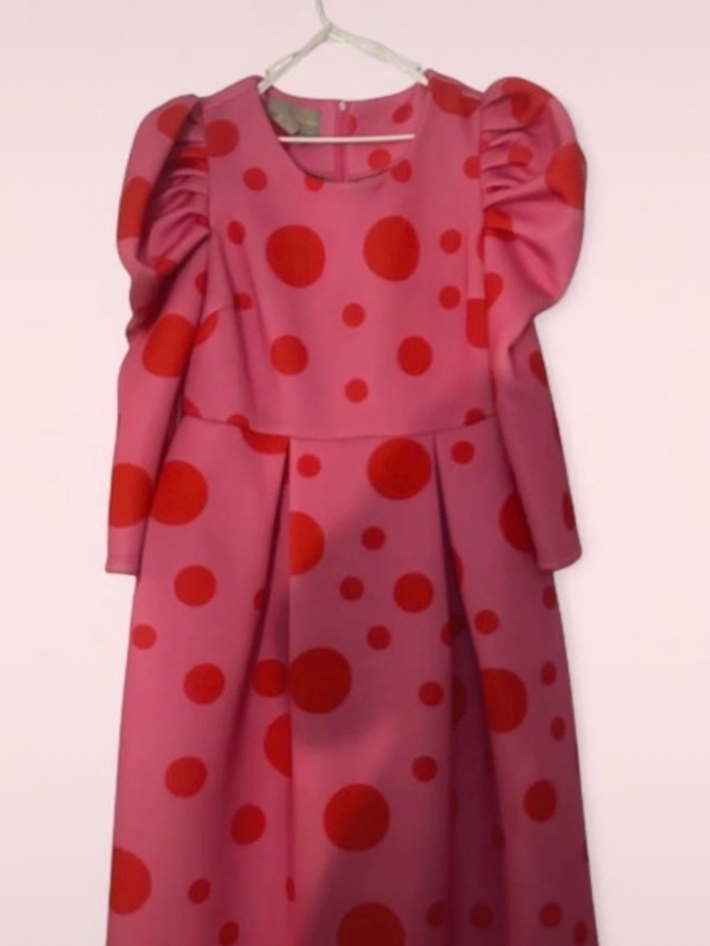Pink and Red Polka Dot Puff-Sleeve Wedding Dress